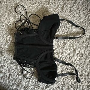 Black Lace-Up Crop Top